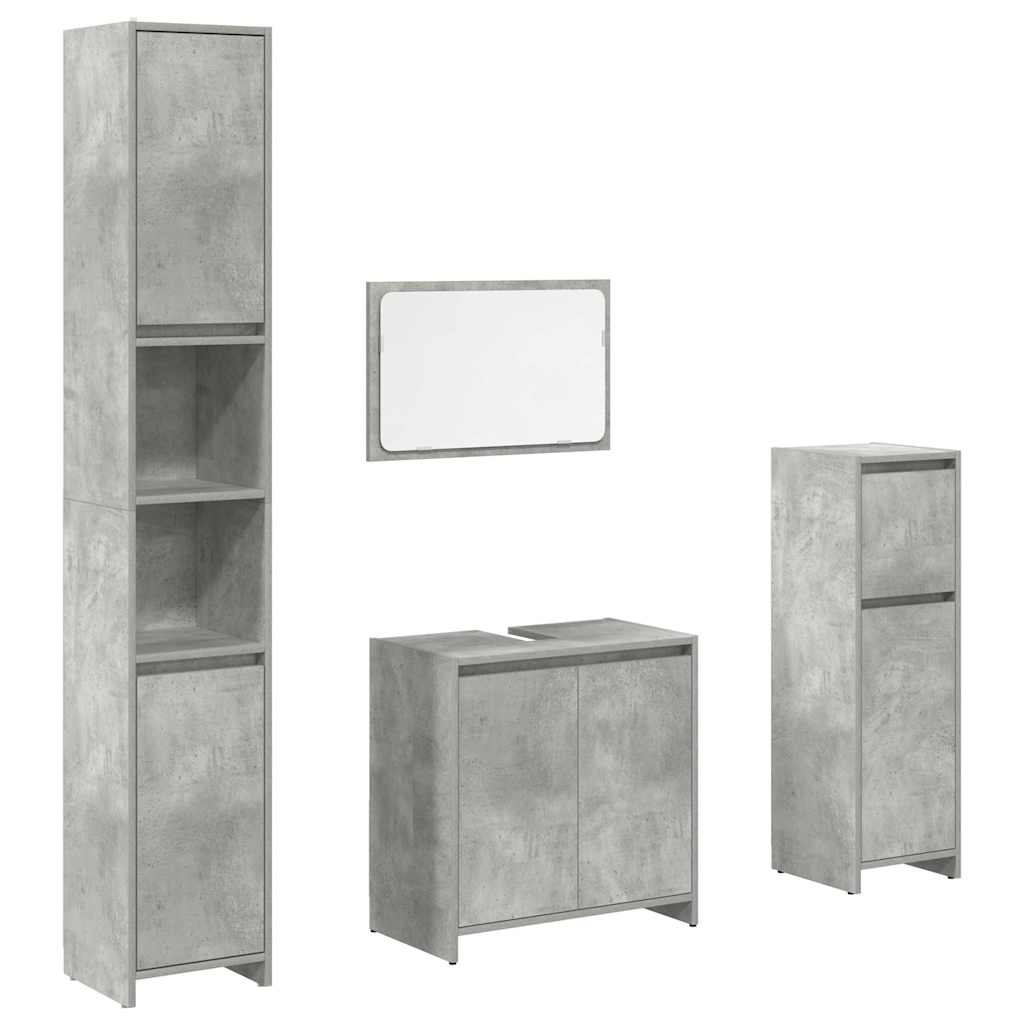 vidaXL Set mobilier de baie, 4 piese, gri beton, lemn compozit