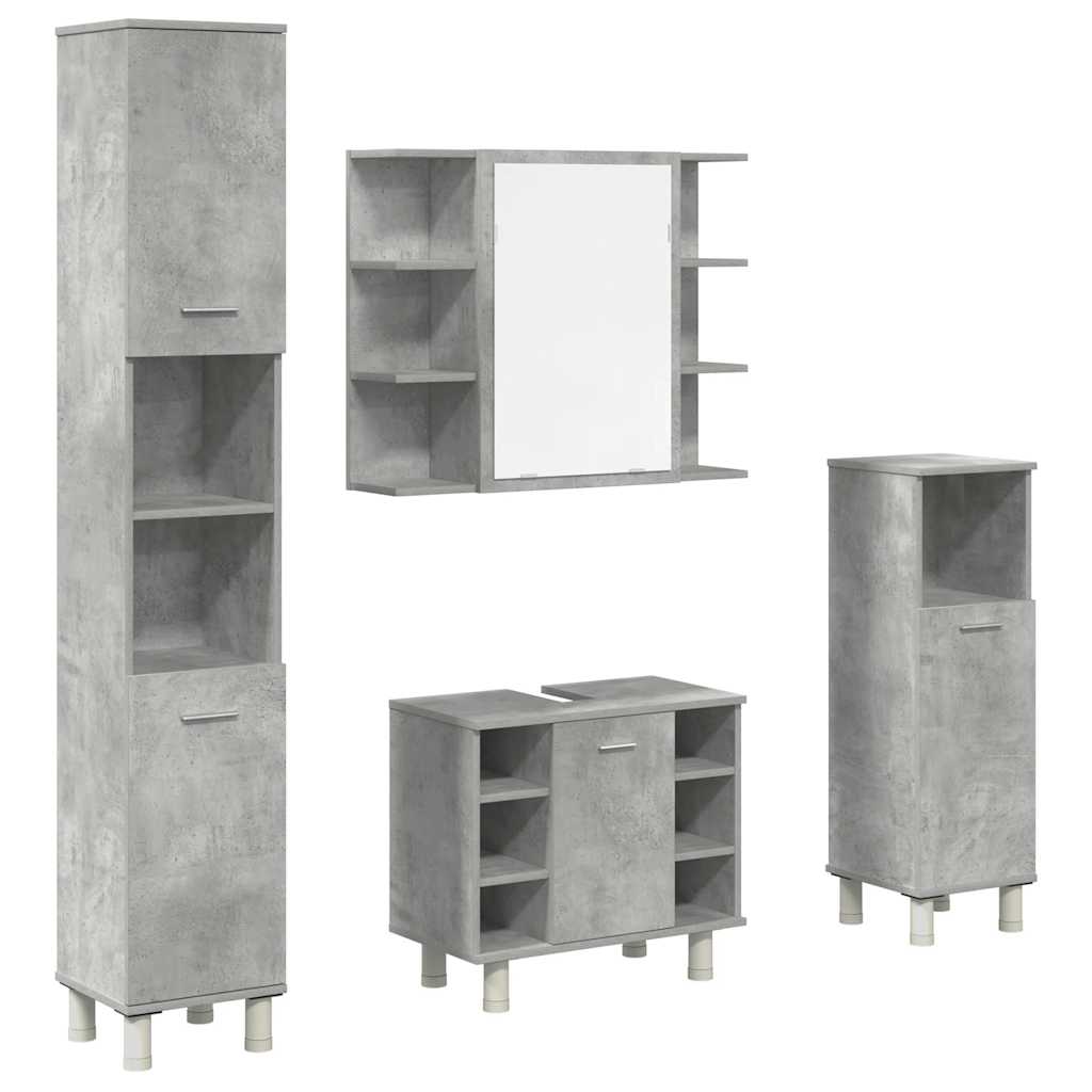 vidaXL Set mobilier de baie, 4 piese, gri beton, lemn compozit