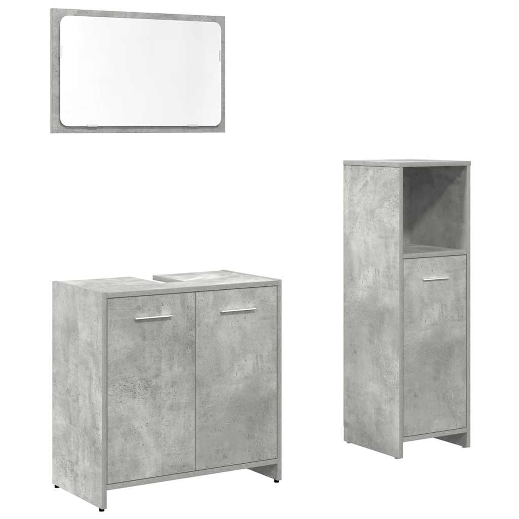 vidaXL Set mobilier de baie, 3 piese, gri beton, lemn compozit vidaXL Set mobilier de baie, 3 piese, gri beton, lemn compozit
