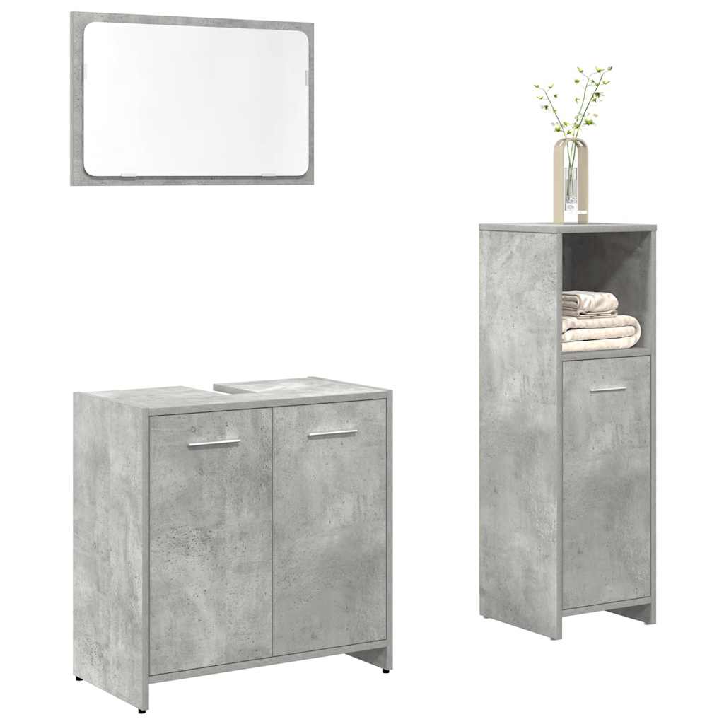 vidaXL Set mobilier de baie, 3 piese, gri beton, lemn compozit vidaXL Set mobilier de baie, 3 piese, gri beton, lemn compozit