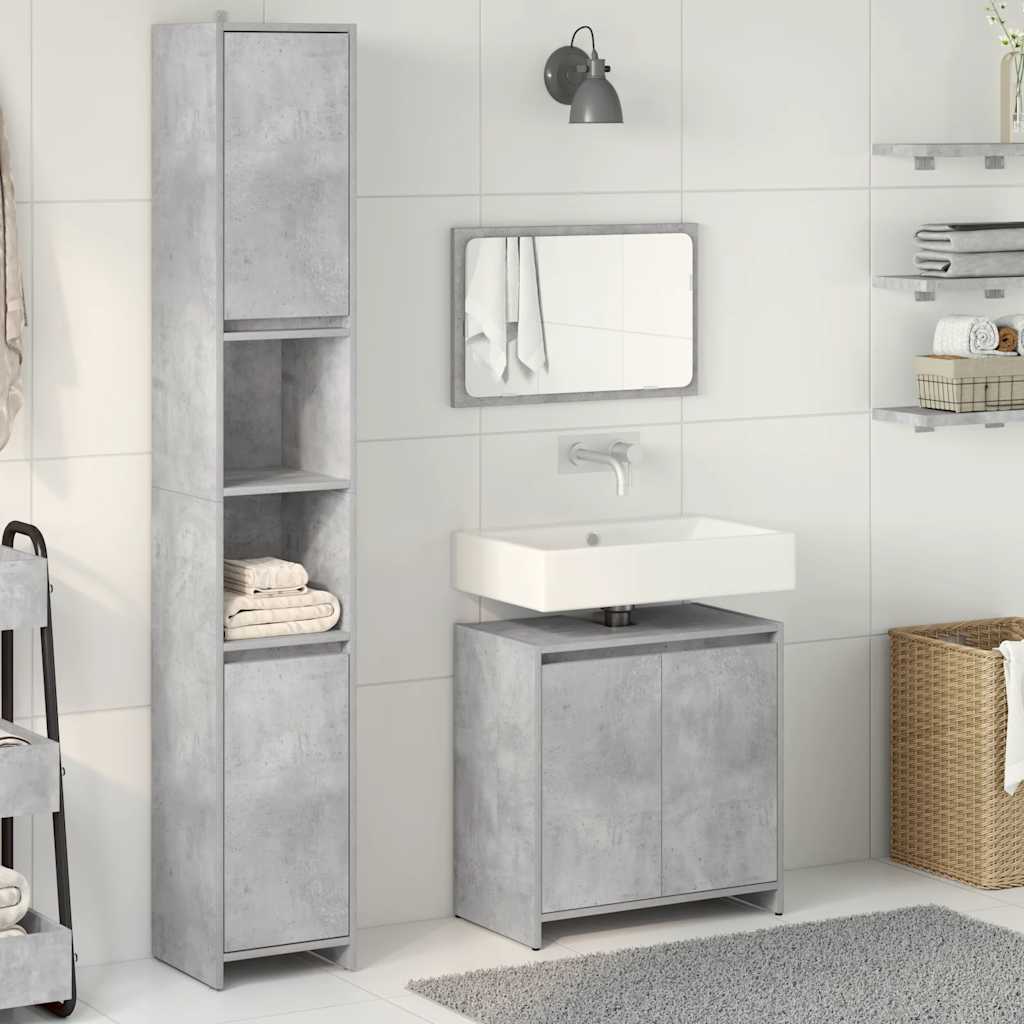 vidaXL Set mobilier de baie, 3 piese, gri beton, lemn compozit vidaXL Set mobilier de baie, 3 piese, gri beton, lemn compozit