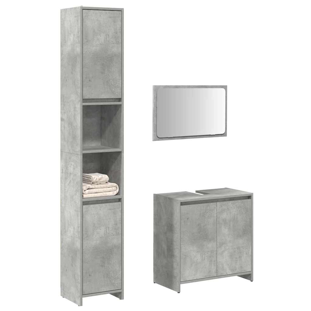 vidaXL Set mobilier de baie, 3 piese, gri beton, lemn compozit vidaXL Set mobilier de baie, 3 piese, gri beton, lemn compozit