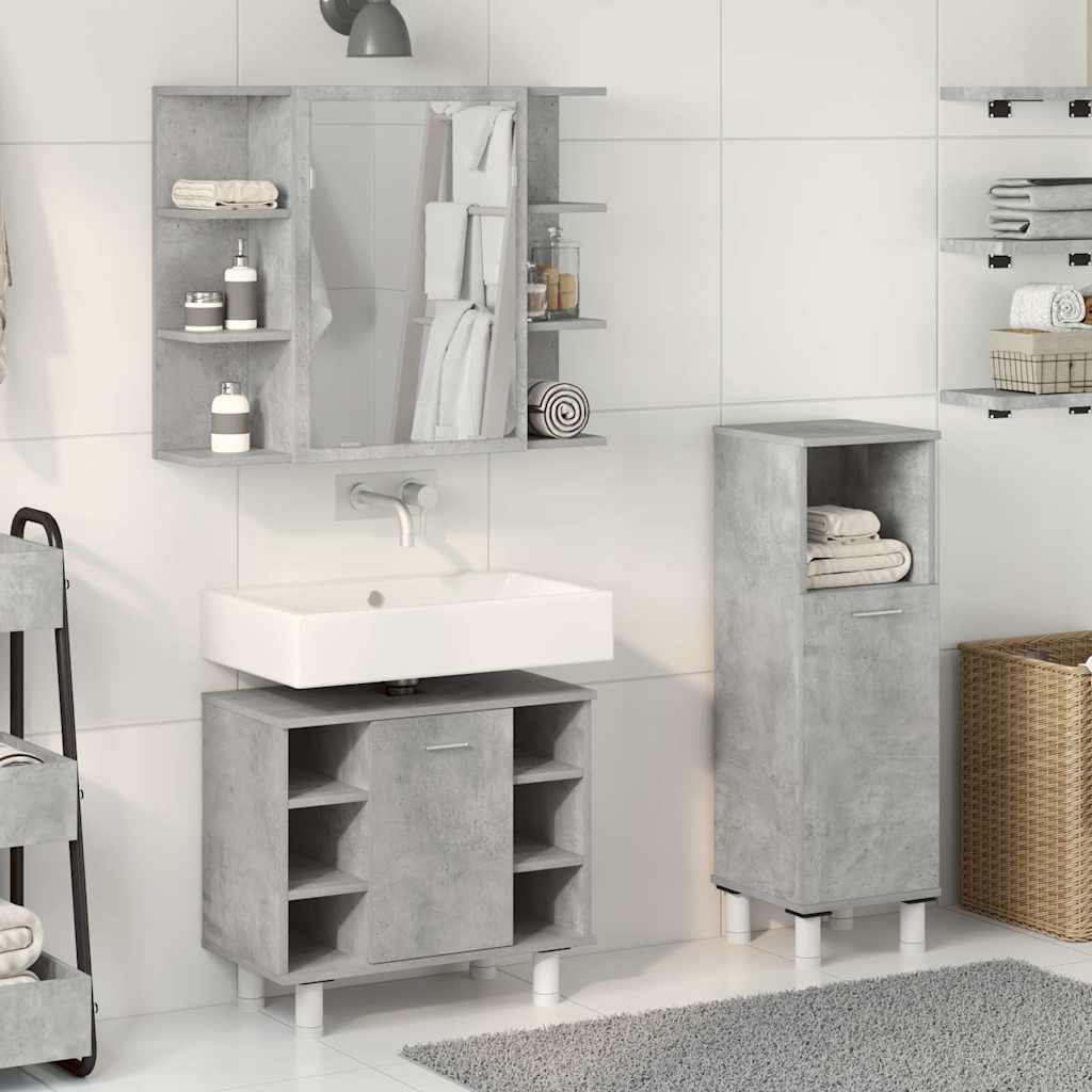 vidaXL Set mobilier de baie, 3 piese, gri beton, lemn compozit vidaXL Set mobilier de baie, 3 piese, gri beton, lemn compozit
