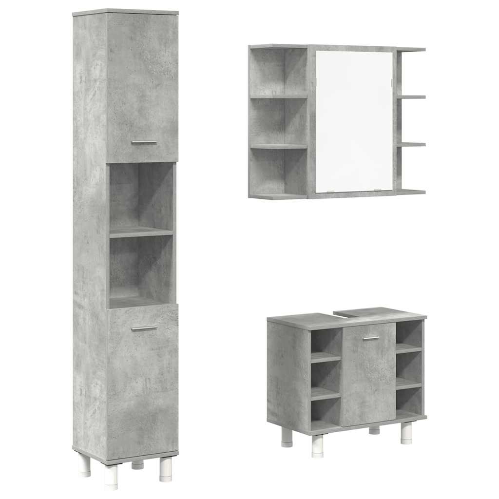 vidaXL Set mobilier de baie, 3 piese, gri beton, lemn compozit