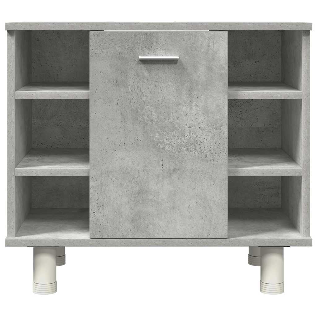 vidaXL Set mobilier de baie, 3 piese, gri beton, lemn compozit