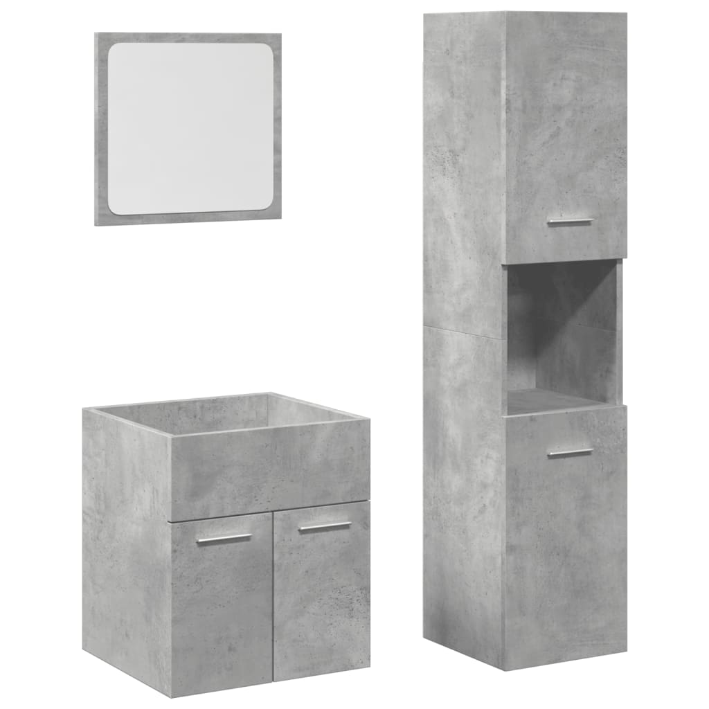vidaXL Set mobilier de baie, 3 piese, gri beton, lemn compozit vidaXL Set mobilier de baie, 3 piese, gri beton, lemn compozit