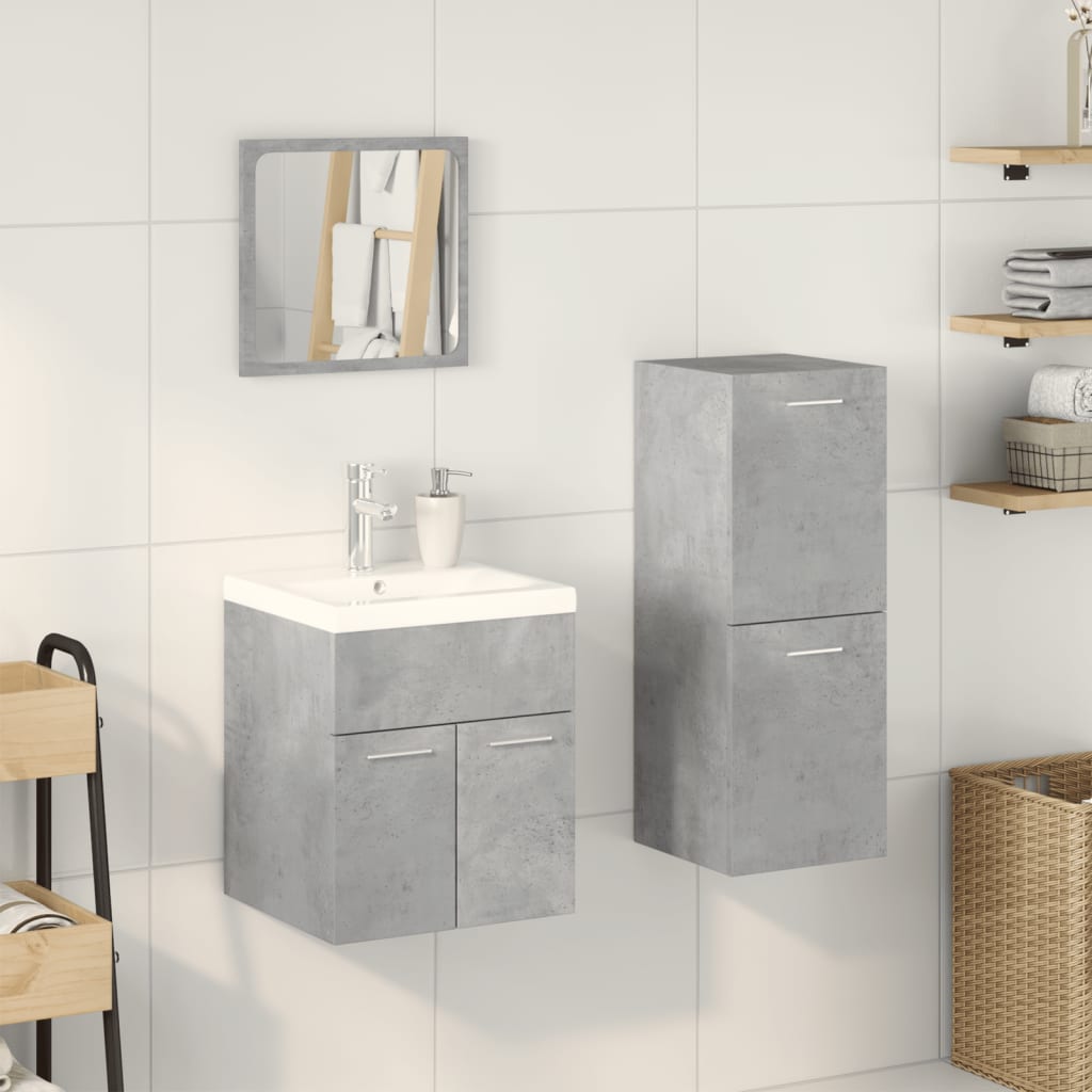 vidaXL Set mobilier de baie, 3 piese, gri beton, lemn compozit