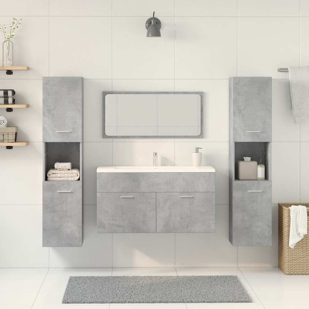 vidaXL Set mobilier de baie, 4 piese, gri beton, lemn compozit