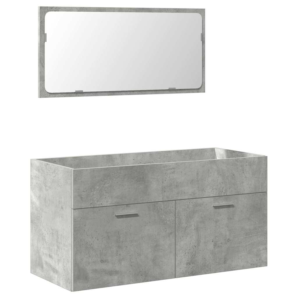 vidaXL Set mobilier de baie, 4 piese, gri beton, lemn compozit