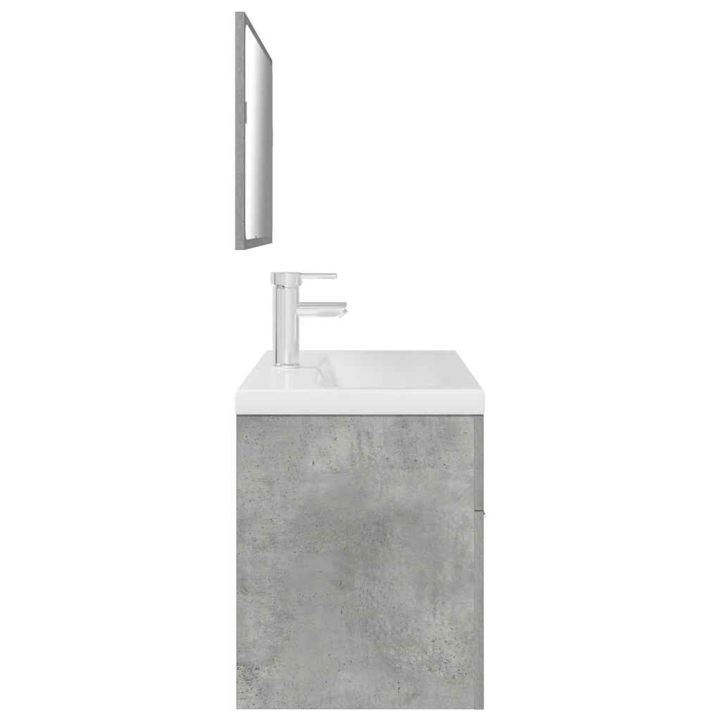 vidaXL Set mobilier de baie, 3 piese, gri beton, lemn compozit