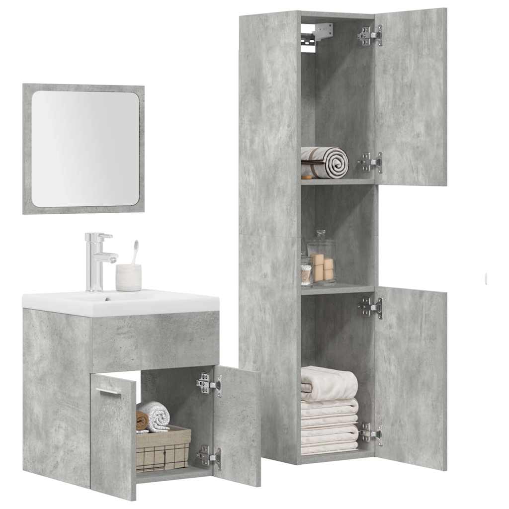 vidaXL Set mobilier de baie, 4 piese, gri beton, lemn compozit