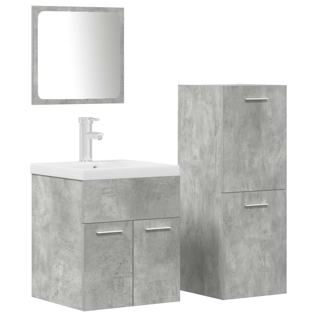 vidaXL Set mobilier de baie, 4 piese, gri beton, lemn compozit