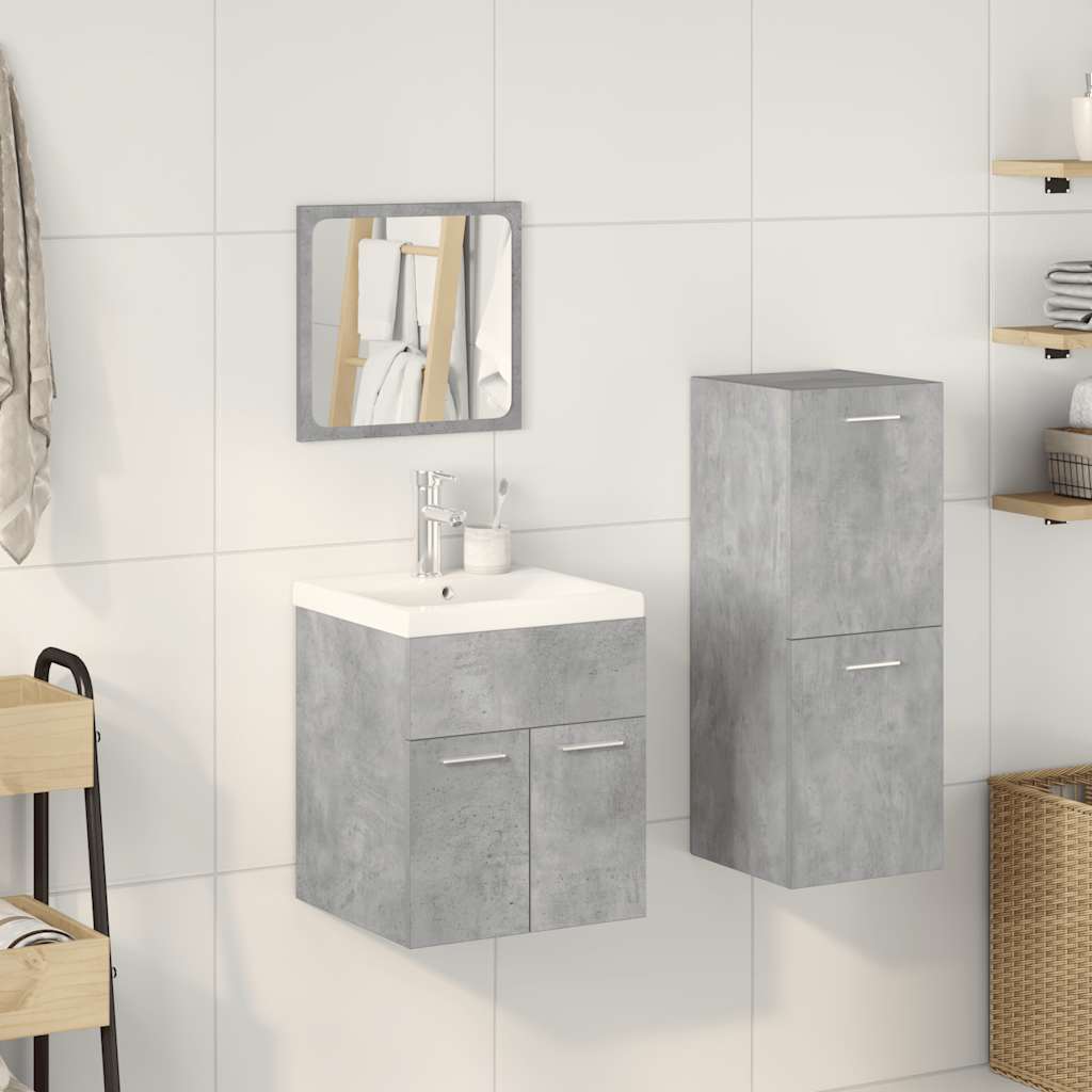 vidaXL Set mobilier de baie, 4 piese, gri beton, lemn compozit