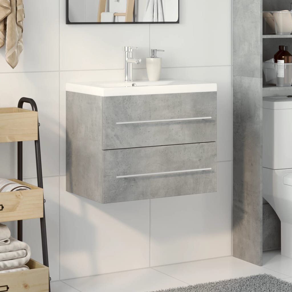 vidaXL Set mobilier de baie, 2 piese, gri beton, lemn compozit