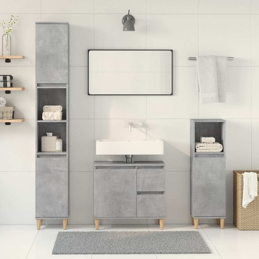 vidaXL Set mobilier de baie, 3 piese, gri beton, lemn compozit vidaXL Set mobilier de baie, 3 piese, gri beton, lemn compozit