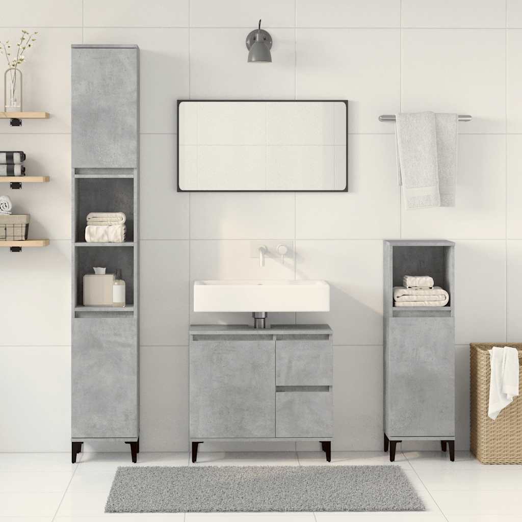 vidaXL Set mobilier de baie, 3 piese, gri beton, lemn compozit vidaXL Set mobilier de baie, 3 piese, gri beton, lemn compozit