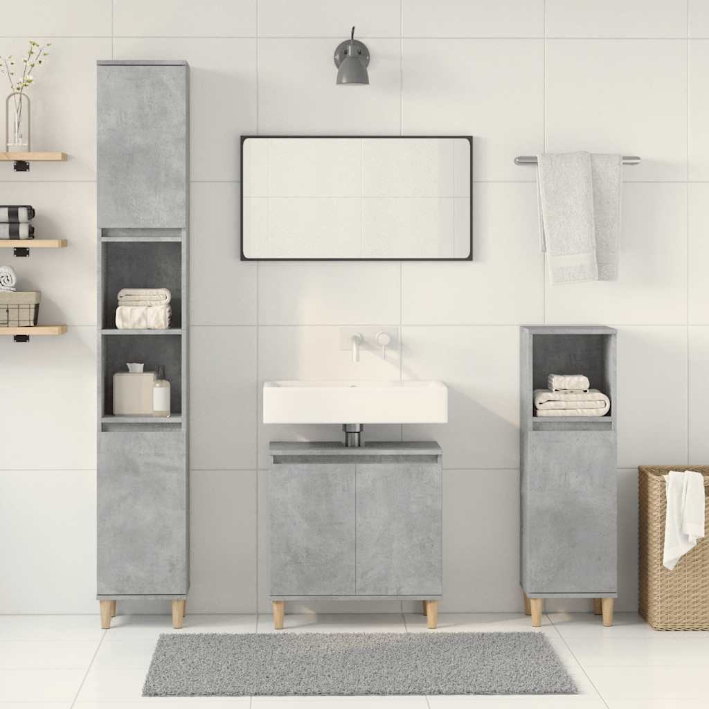 vidaXL Set mobilier de baie, 3 piese, gri beton, lemn compozit vidaXL Set mobilier de baie, 3 piese, gri beton, lemn compozit