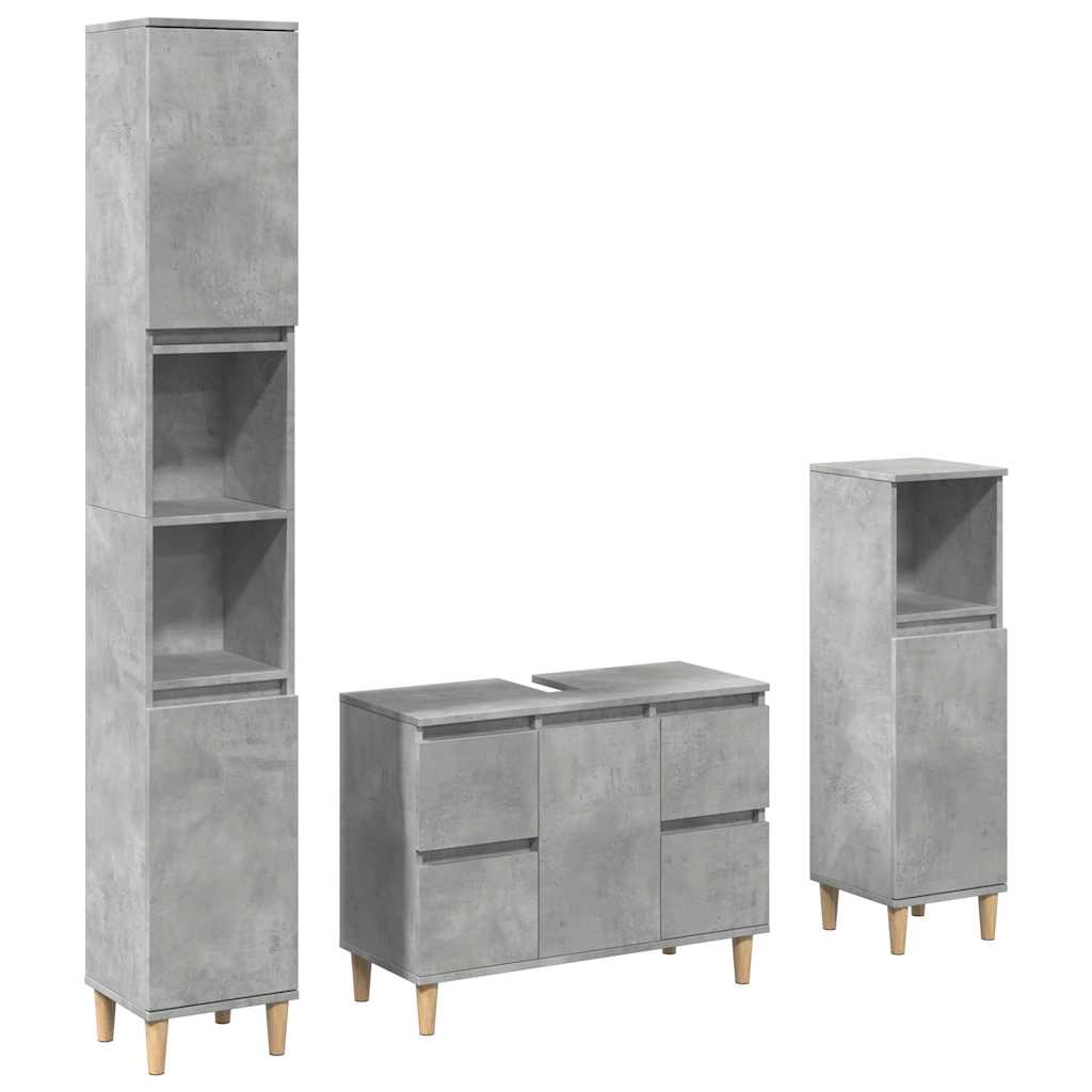 vidaXL Set mobilier de baie, 3 piese, gri beton, lemn compozit vidaXL Set mobilier de baie, 3 piese, gri beton, lemn compozit