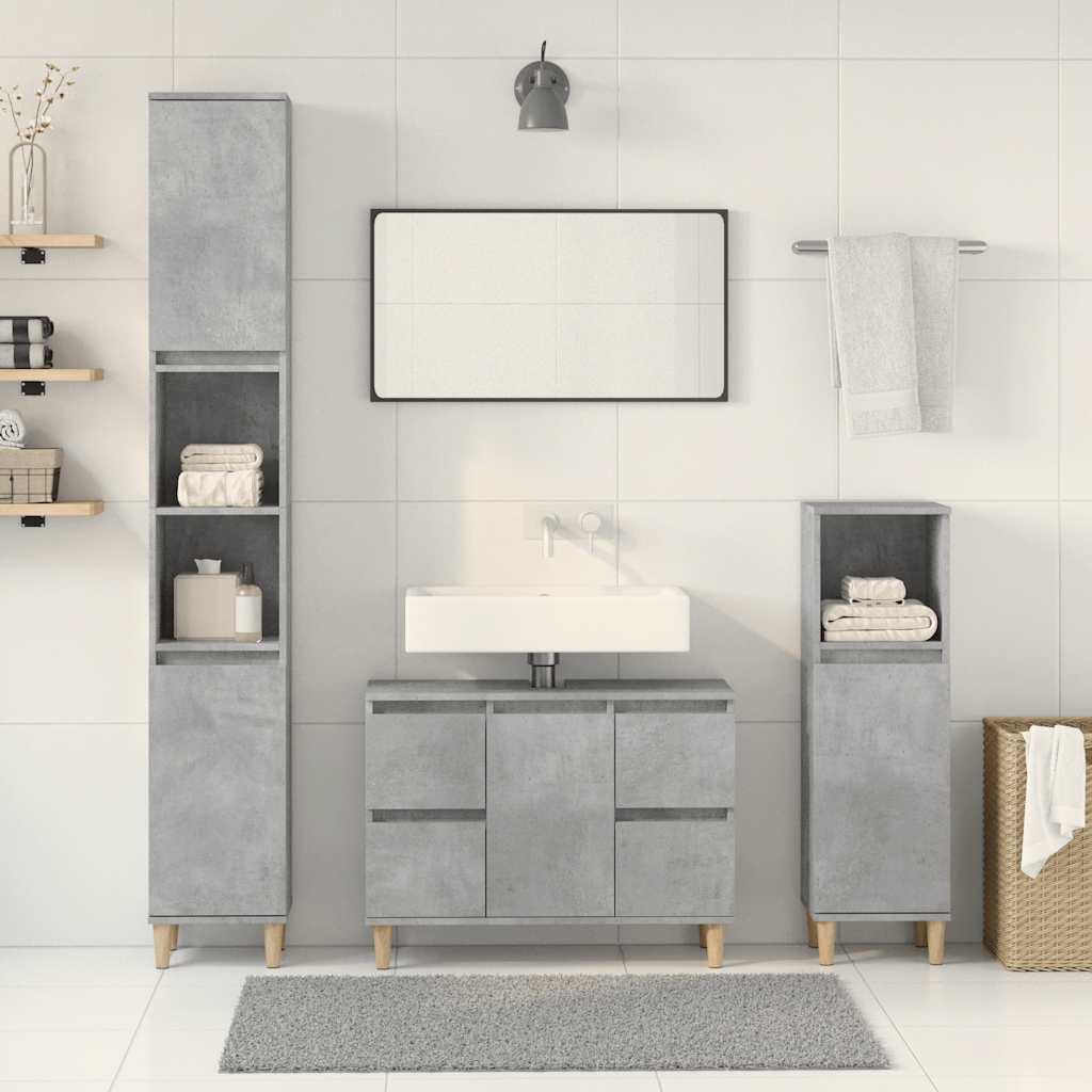 vidaXL Set mobilier de baie, 3 piese, gri beton, lemn compozit vidaXL Set mobilier de baie, 3 piese, gri beton, lemn compozit