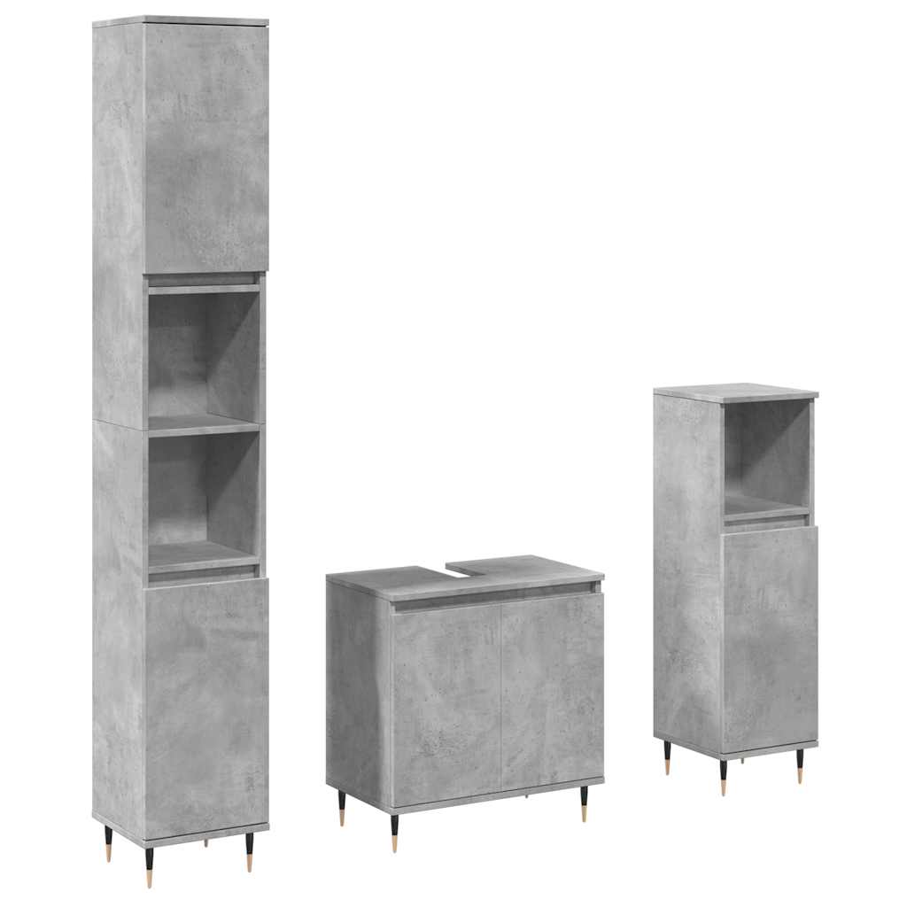 vidaXL Set mobilier de baie, 3 piese, gri beton, lemn compozit vidaXL Set mobilier de baie, 3 piese, gri beton, lemn compozit