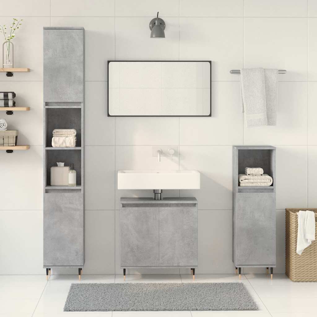 vidaXL Set mobilier de baie, 3 piese, gri beton, lemn compozit vidaXL Set mobilier de baie, 3 piese, gri beton, lemn compozit