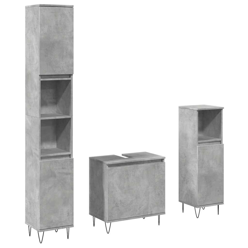 vidaXL Set mobilier de baie, 3 piese, gri beton, lemn compozit vidaXL Set mobilier de baie, 3 piese, gri beton, lemn compozit