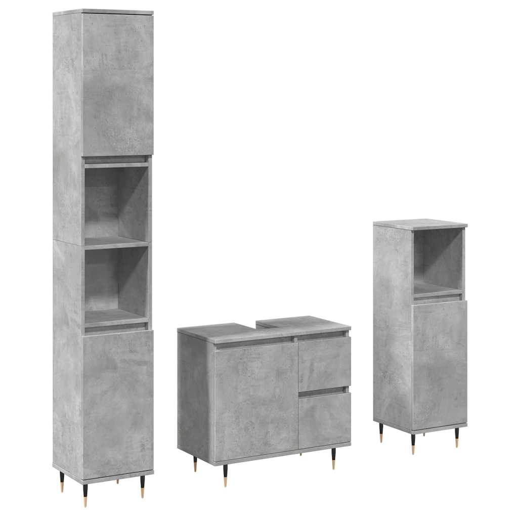 vidaXL Set mobilier de baie, 3 piese, gri beton, lemn compozit vidaXL Set mobilier de baie, 3 piese, gri beton, lemn compozit