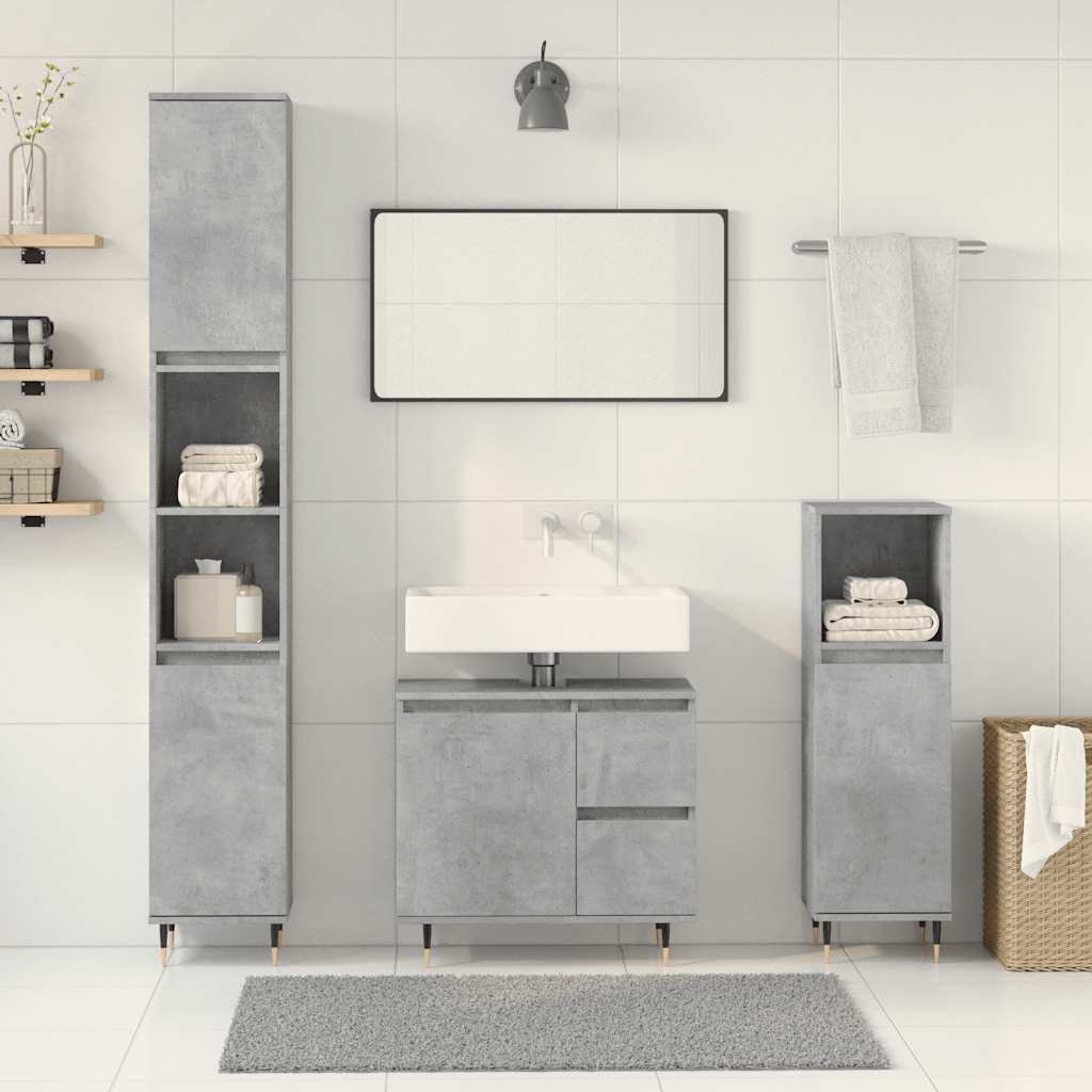 vidaXL Set mobilier de baie, 3 piese, gri beton, lemn compozit vidaXL Set mobilier de baie, 3 piese, gri beton, lemn compozit