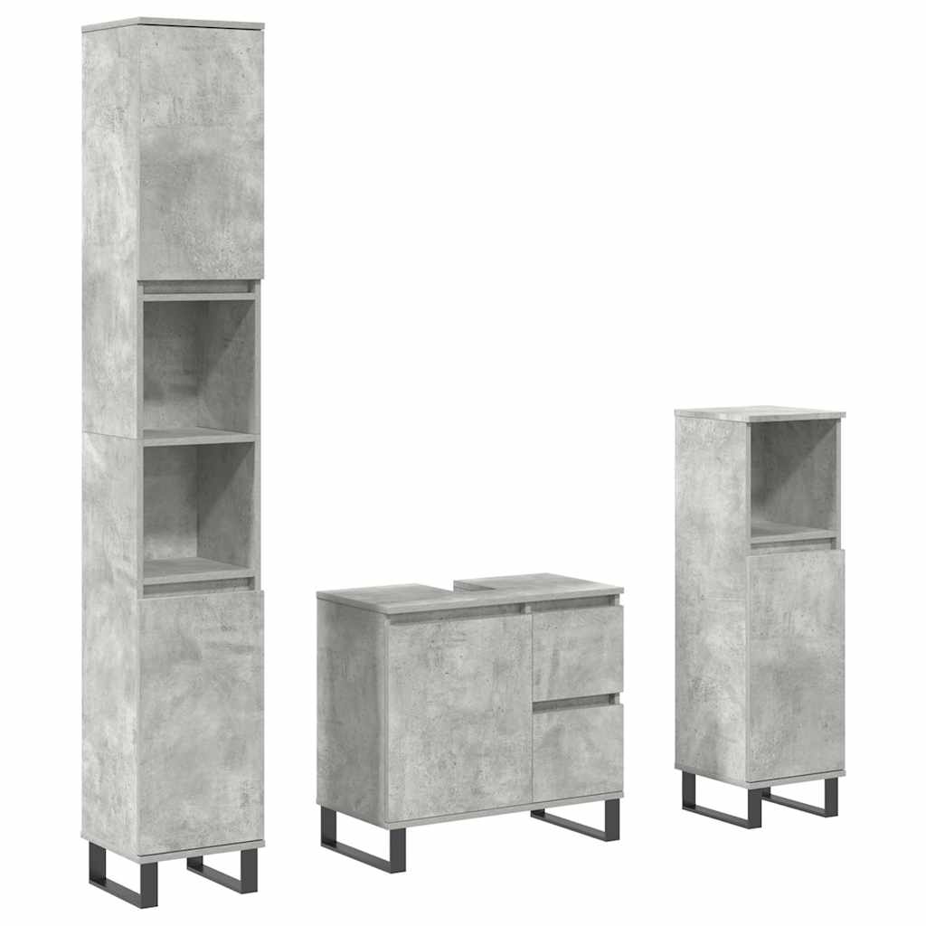 vidaXL Set mobilier de baie, 3 piese, gri beton, lemn compozit vidaXL Set mobilier de baie, 3 piese, gri beton, lemn compozit