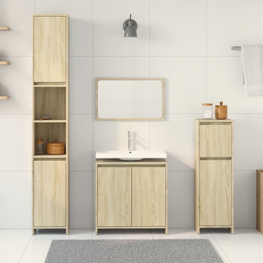 vidaXL Set mobilier de baie, 4 piese, stejar sonoma, lemn prelucrat