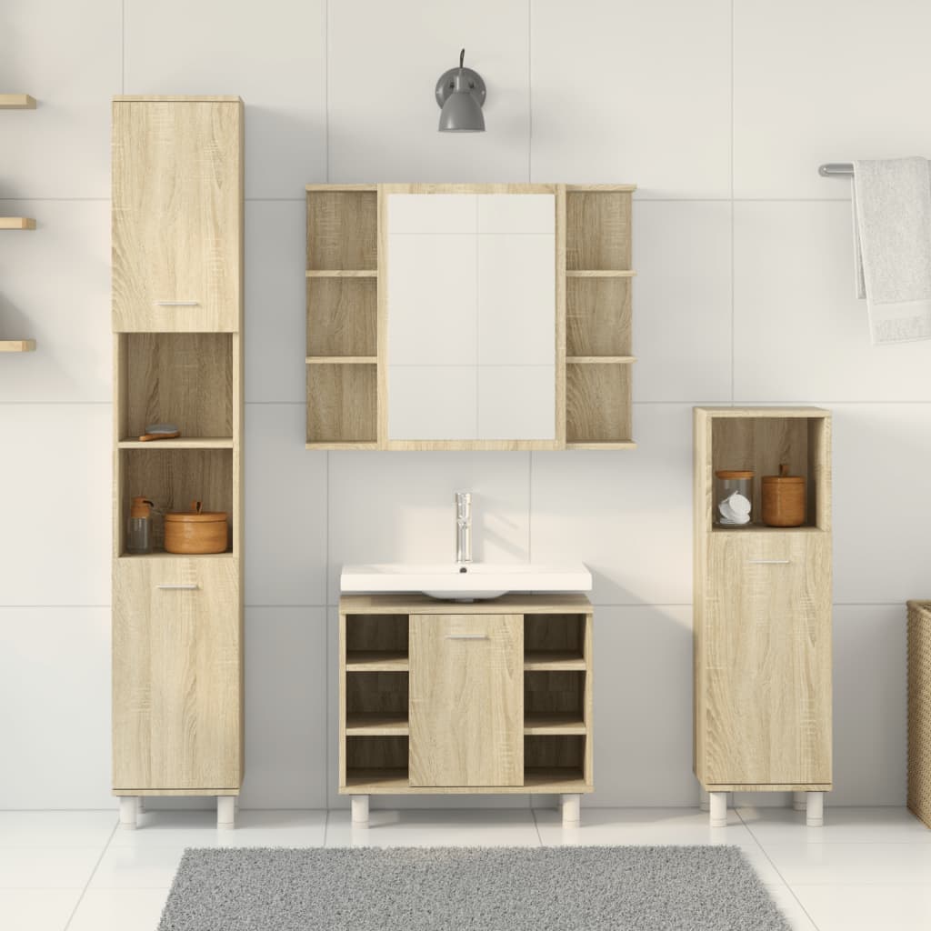 vidaXL Set mobilier de baie, 4 piese, stejar sonoma, lemn prelucrat vidaXL Set mobilier de baie, 4 piese, stejar sonoma, lemn prelucrat