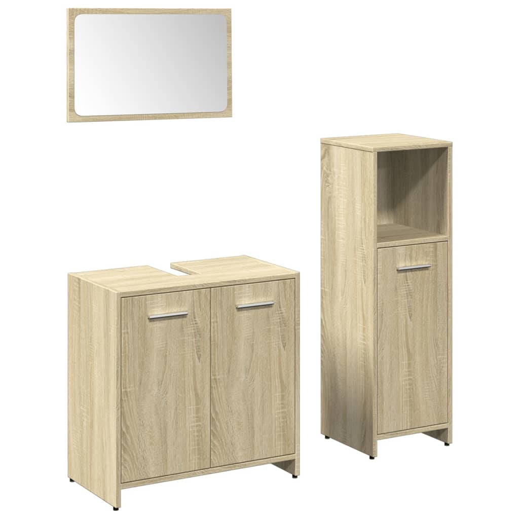 vidaXL Set mobilier de baie, 3 piese, stejar sonoma, lemn prelucrat vidaXL Set mobilier de baie, 3 piese, stejar sonoma, lemn prelucrat