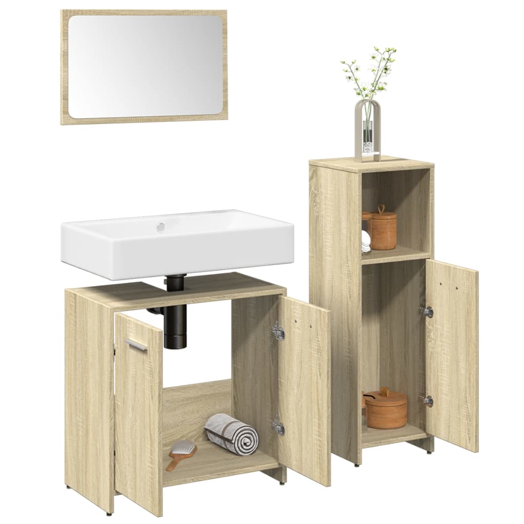 vidaXL Set mobilier de baie, 3 piese, stejar sonoma, lemn prelucrat vidaXL Set mobilier de baie, 3 piese, stejar sonoma, lemn prelucrat