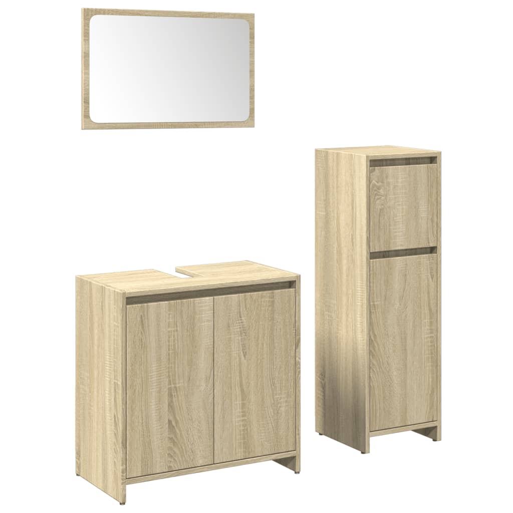 vidaXL Set mobilier de baie, 3 piese, stejar sonoma, lemn prelucrat