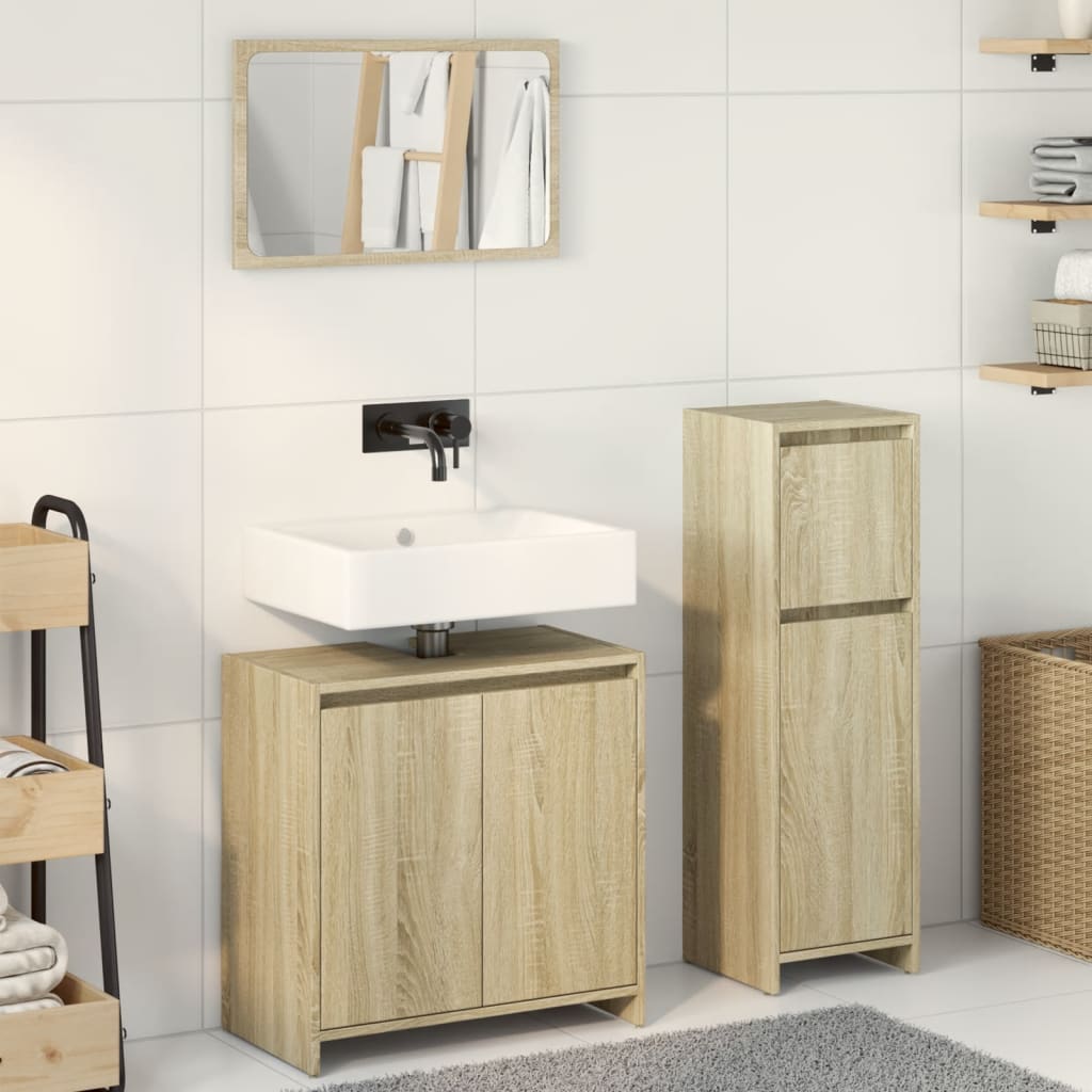 vidaXL Set mobilier de baie, 3 piese, stejar sonoma, lemn prelucrat