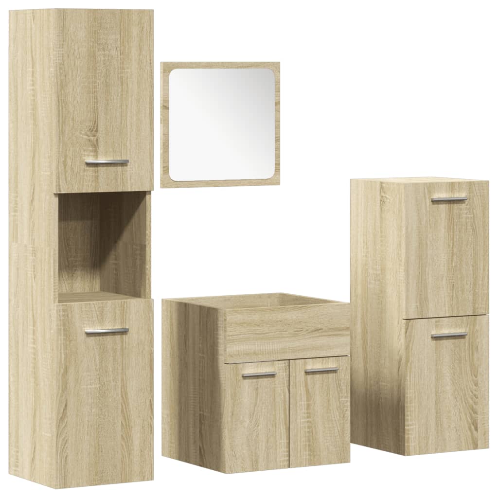 vidaXL Set mobilier de baie, 4 piese, stejar sonoma, lemn prelucrat
