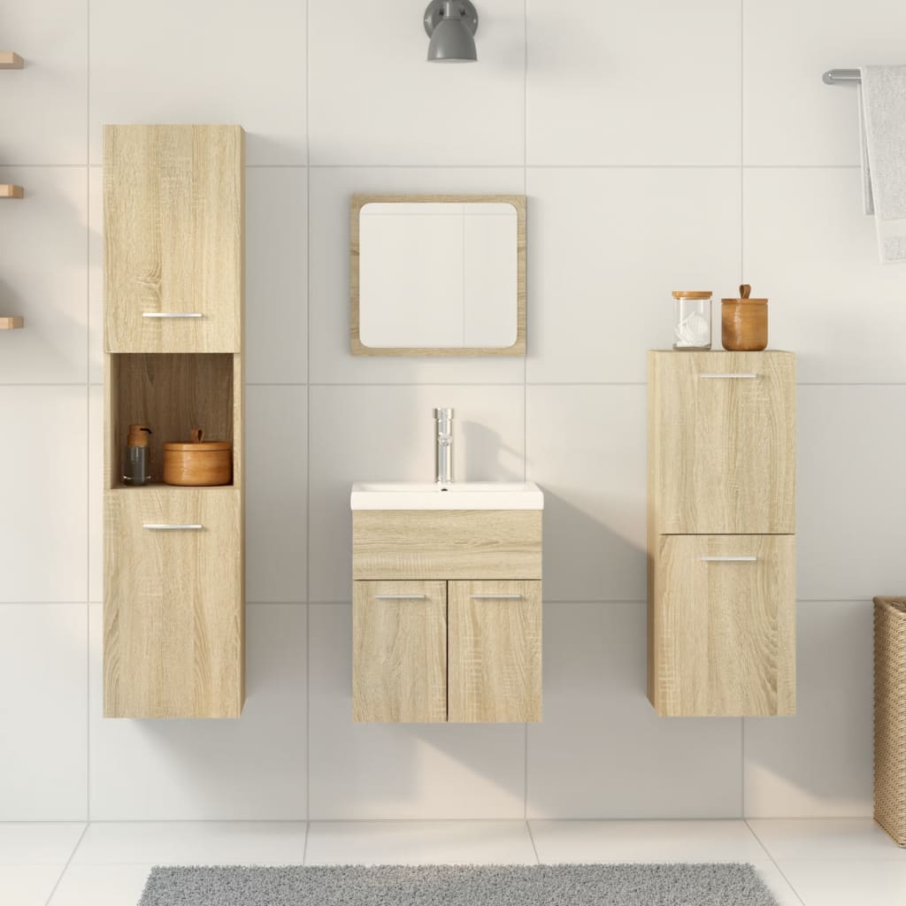 vidaXL Set mobilier de baie, 4 piese, stejar sonoma, lemn prelucrat
