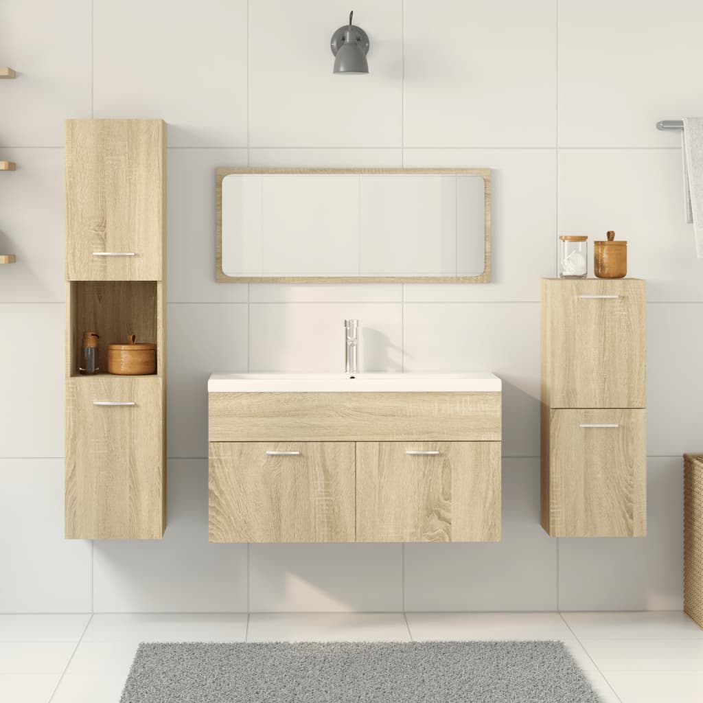 vidaXL Set mobilier de baie, 4 piese, stejar sonoma, lemn prelucrat