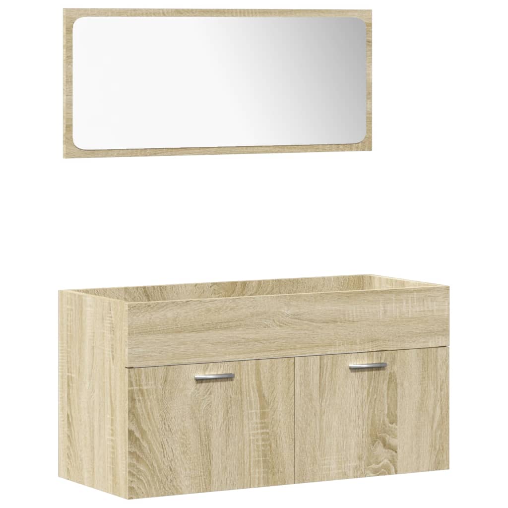 vidaXL Set mobilier de baie, 4 piese, stejar sonoma, lemn prelucrat
