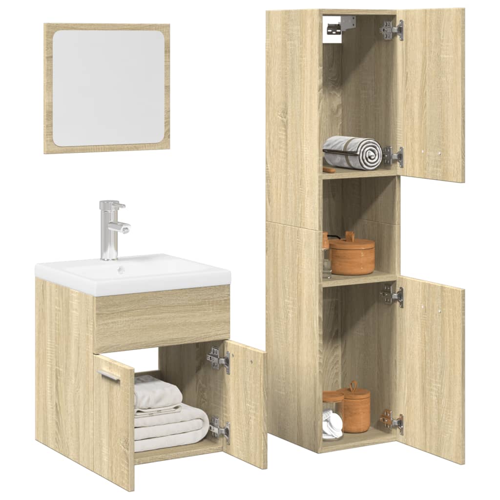 vidaXL Set mobilier de baie, 3 piese, stejar sonoma, lemn prelucrat