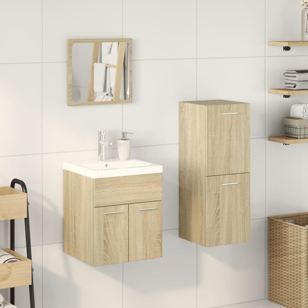 vidaXL Set mobilier de baie, 3 piese, stejar sonoma, lemn prelucrat