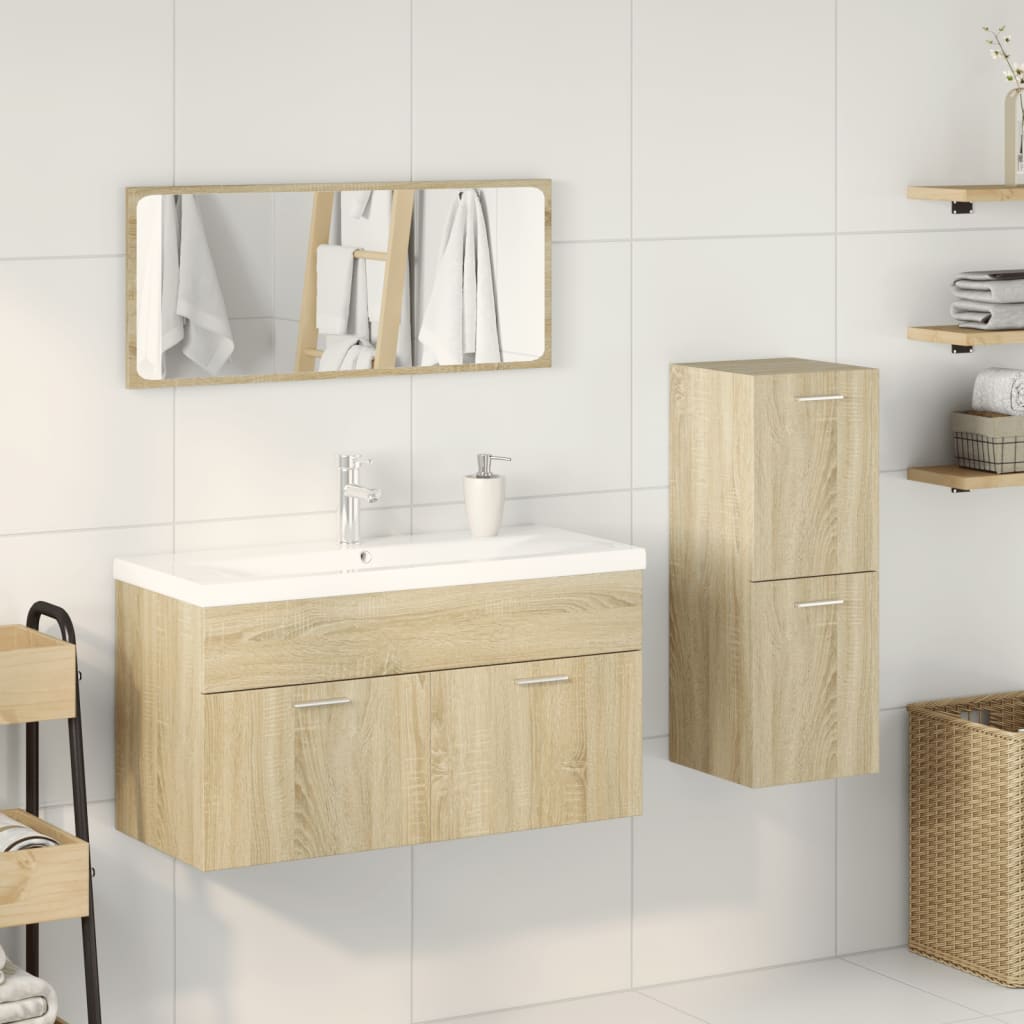 vidaXL Set mobilier de baie, 3 piese, stejar sonoma, lemn prelucrat