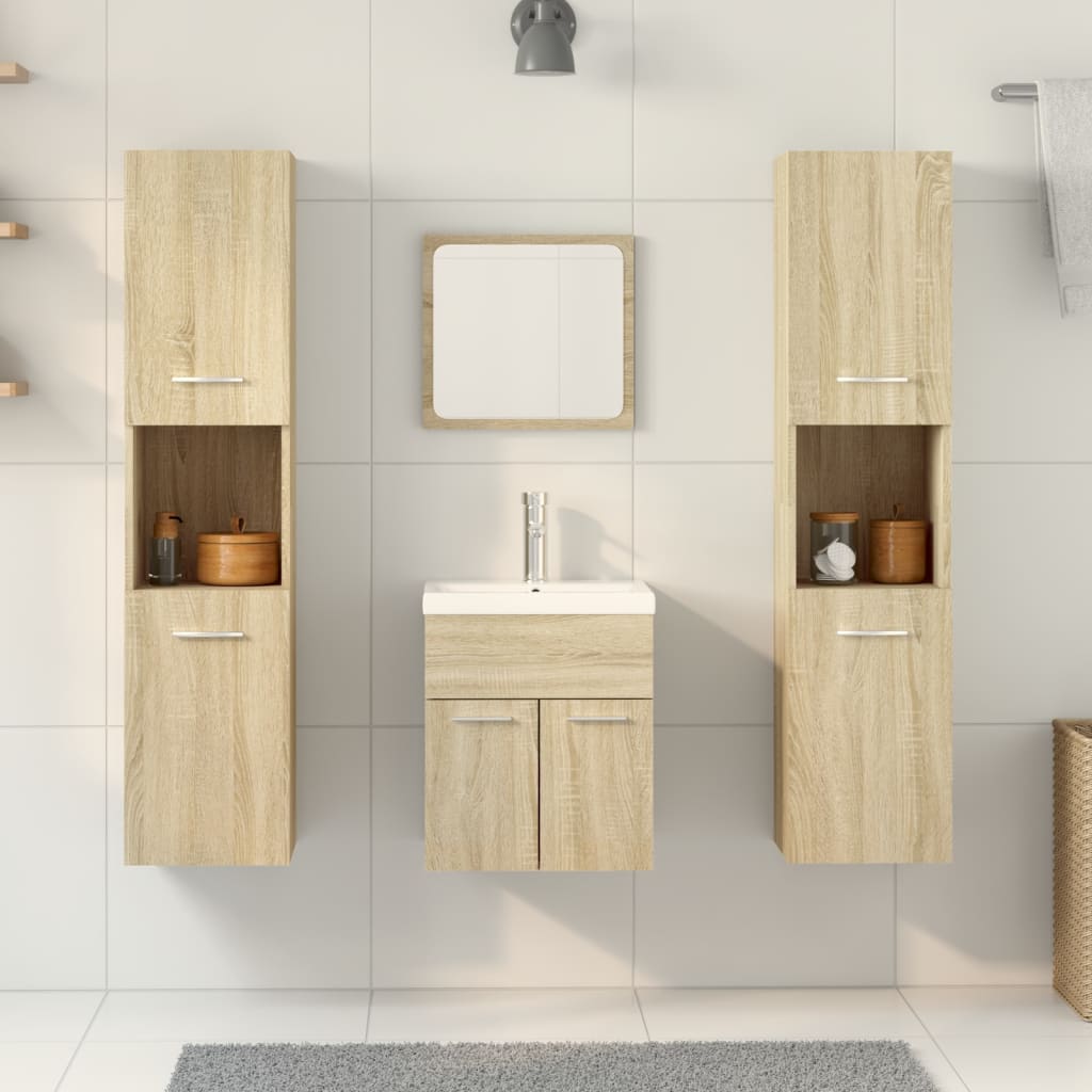 vidaXL Set mobilier de baie, 4 piese, stejar sonoma, lemn prelucrat