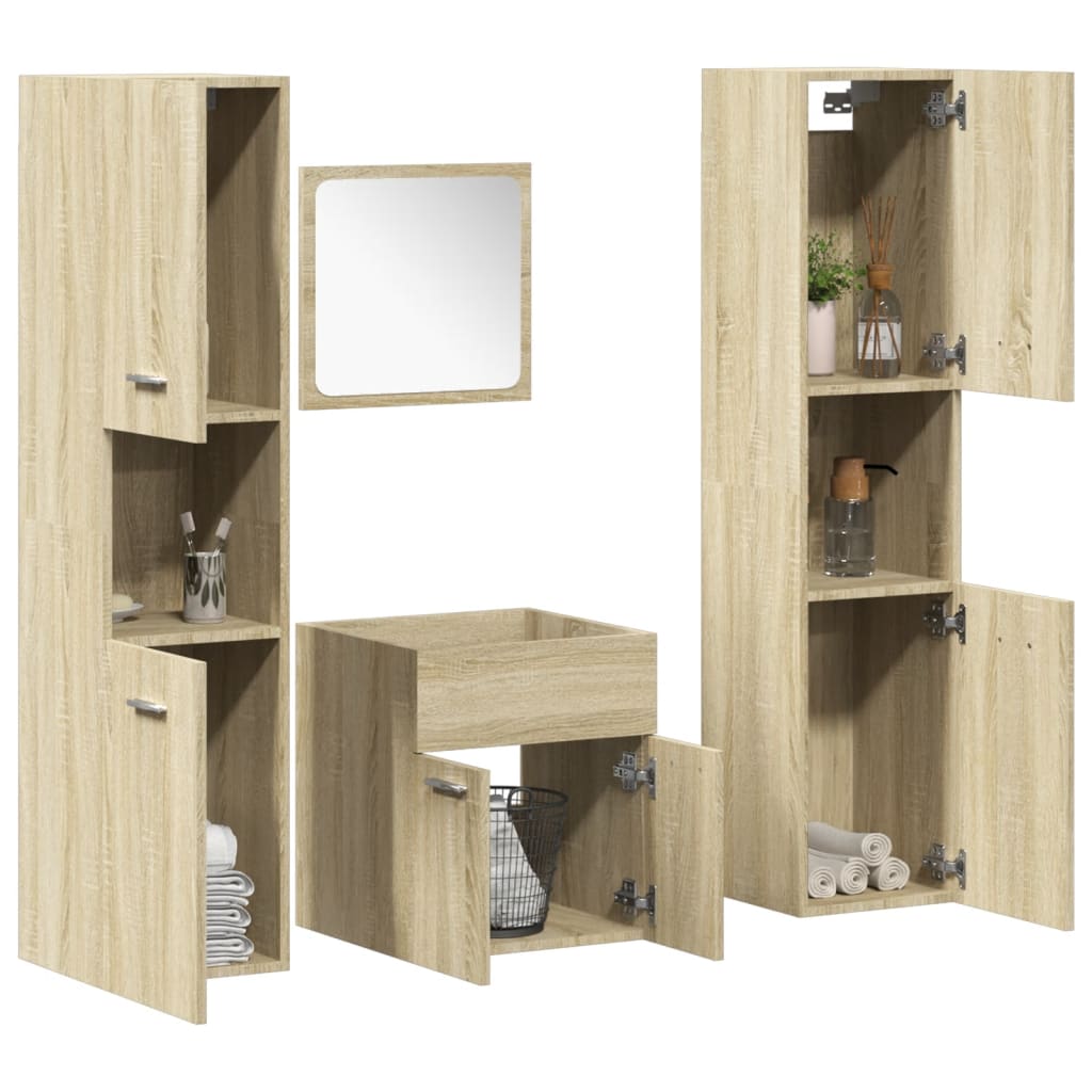 vidaXL Set mobilier de baie, 4 piese, stejar sonoma, lemn prelucrat