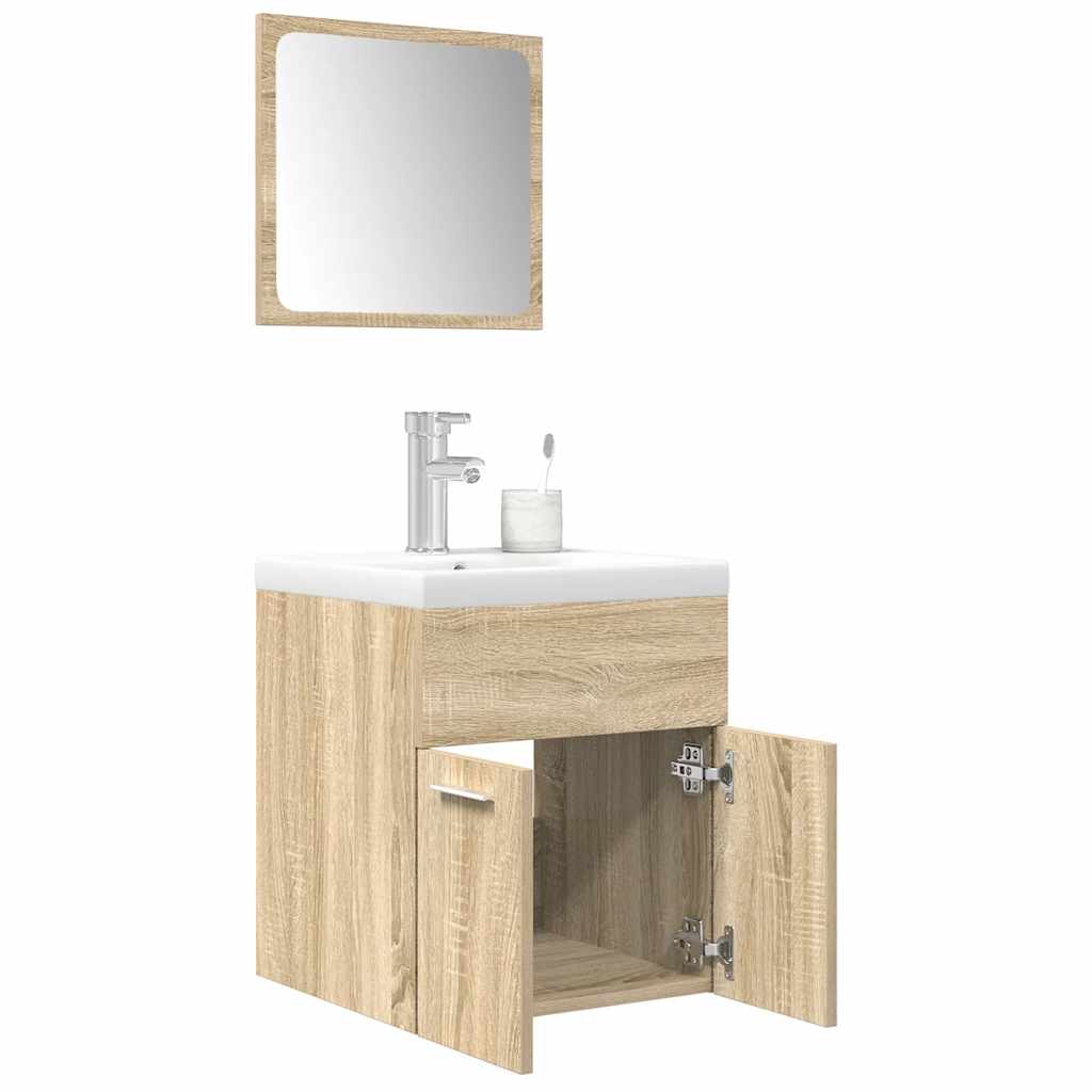vidaXL Set mobilier de baie, 3 piese, stejar sonoma, lemn prelucrat vidaXL Set mobilier de baie, 3 piese, stejar sonoma, lemn prelucrat