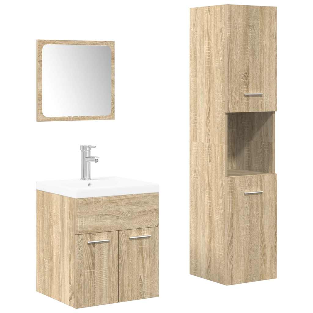 vidaXL Set mobilier de baie, 4 piese, stejar sonoma, lemn prelucrat