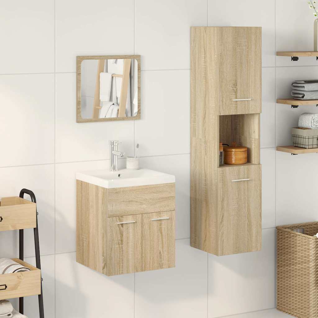 vidaXL Set mobilier de baie, 4 piese, stejar sonoma, lemn prelucrat