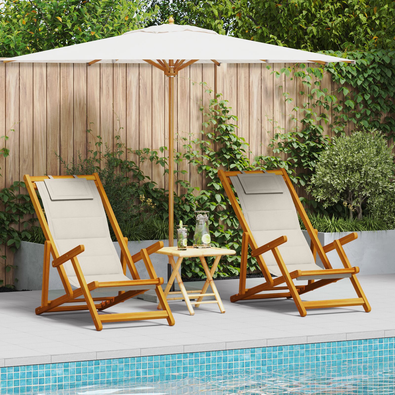 vidaXL Scaun de plajă cu pernă 2 pcs Maro 61.5 x 123 x 82cm vidaXL Scaun de plajă cu pernă 2 pcs Maro 61.5 x 123 x 82cm