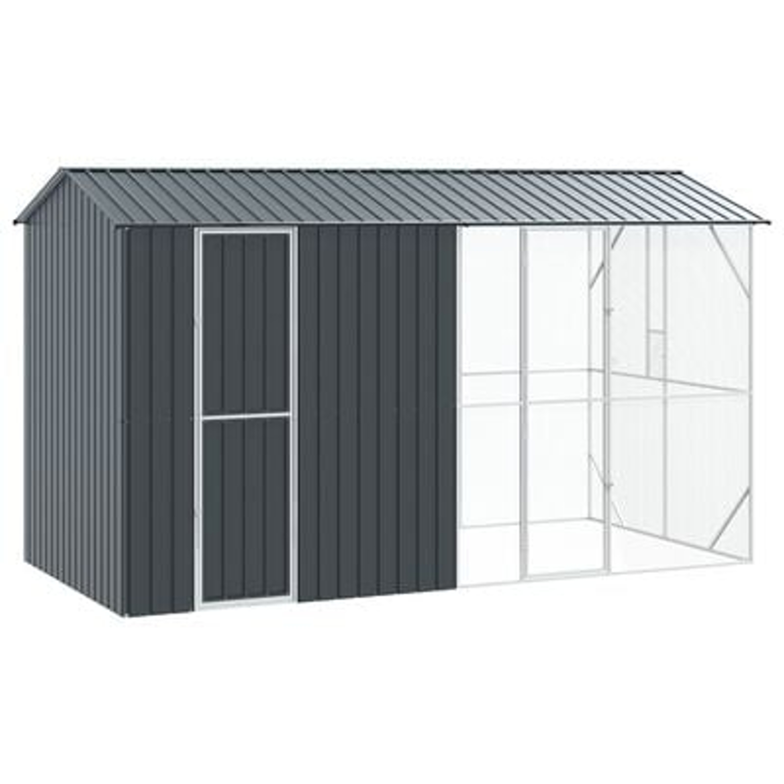 vidaXL Colivie de păsări cu extensie, antracit, 210x442x247 cm, oțel vidaXL Colivie de păsări cu extensie, antracit, 210x442x247 cm, oțel