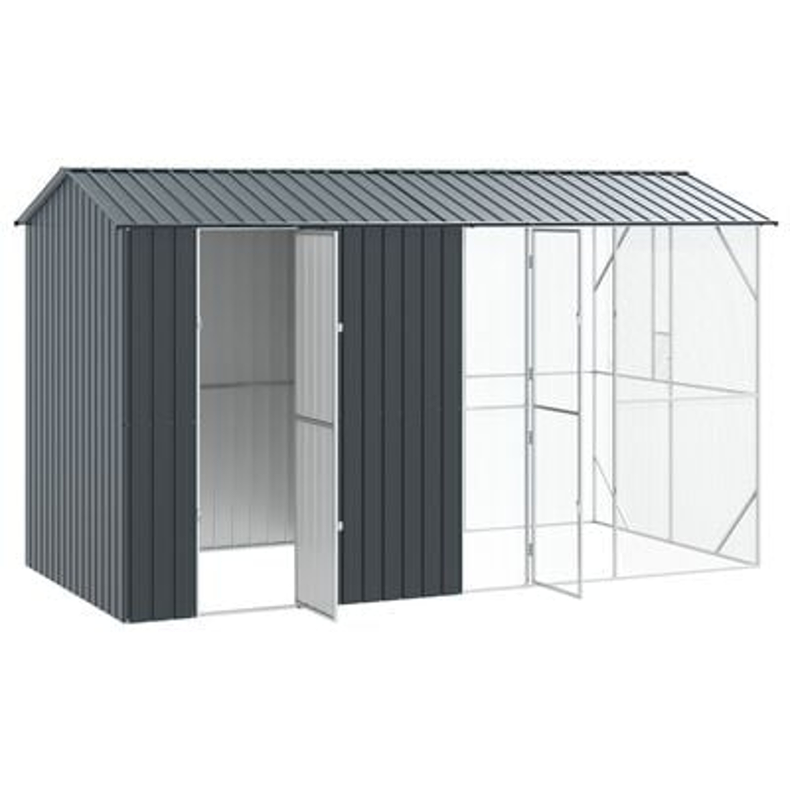 vidaXL Colivie de păsări cu extensie, antracit, 210x442x247 cm, oțel vidaXL Colivie de păsări cu extensie, antracit, 210x442x247 cm, oțel